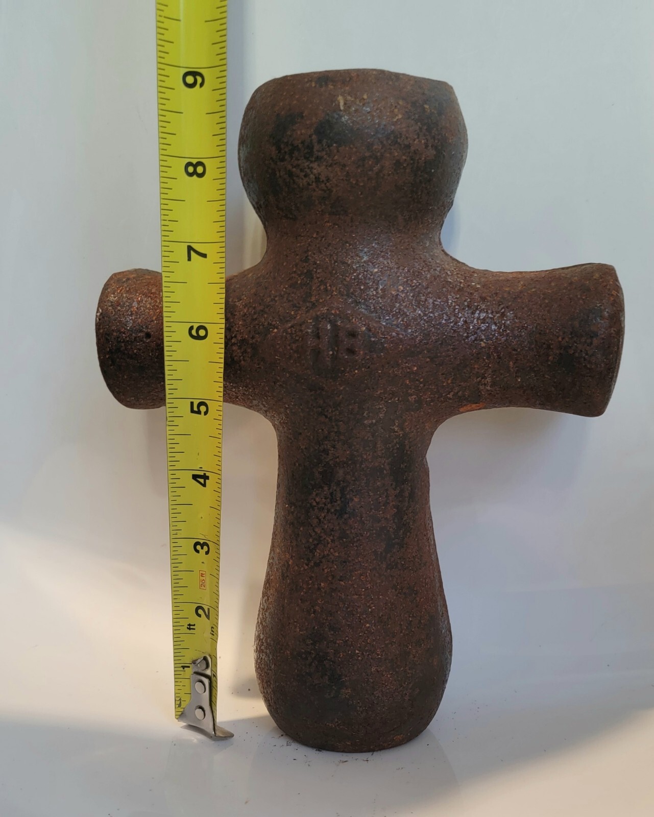 Curious Antique 9" Cast Iron Cross Bollard Mooring/Hay Budden/Nautical? MARKED