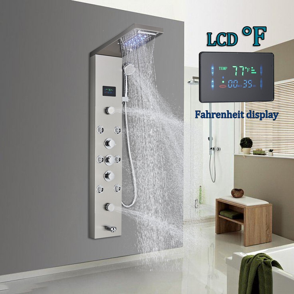LED Shower Panel Tower System Stainless Steel 6-Function Faucet Handheld Sprayer