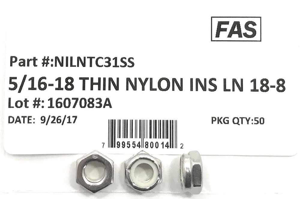 (50) 5/16-18 Stainless Steel Nylon Insert Jam Thin Nuts NTE Locking Nuts