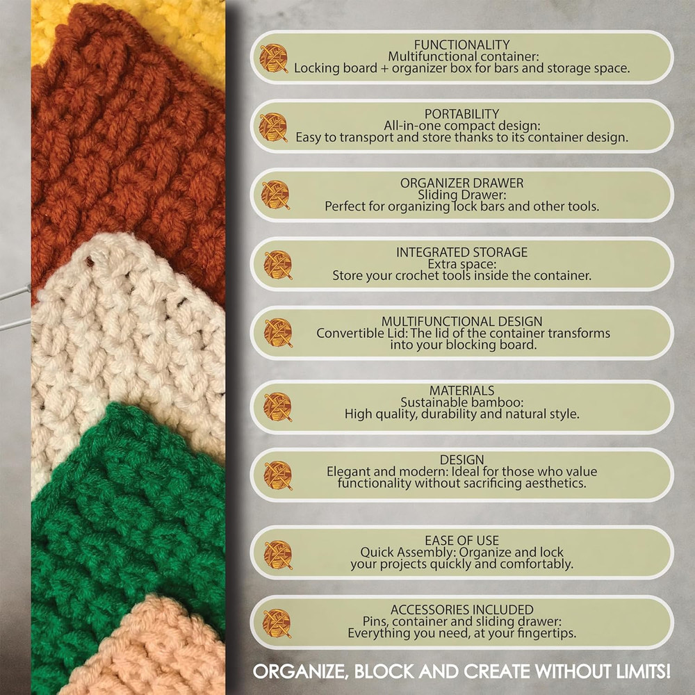 Crochet Blocking Boards+Multifunctional Container+Pins for Granny Square Blockin