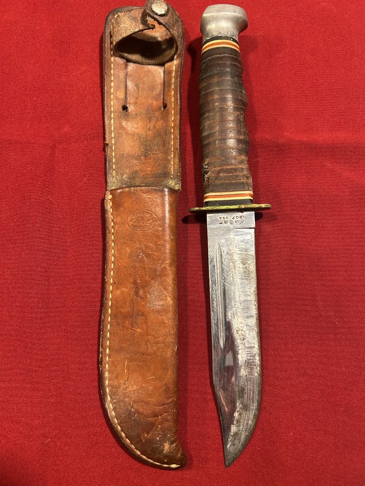 Kabor 1207 fighting knife with leather handle fixed blade 6in blade