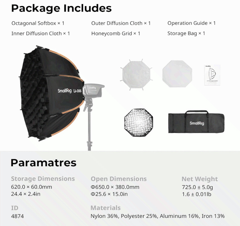 LA-O65 65cm Octagonal Softbox Quick Release, Bowens Mount w/ Bag