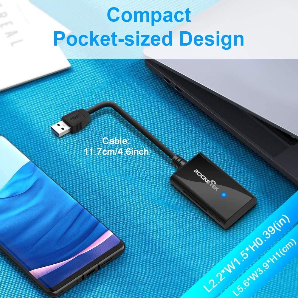 USB 3.0 SD Card Reader, Rocketek 4 Slots Memory Card Reader with a 13CM Flexible