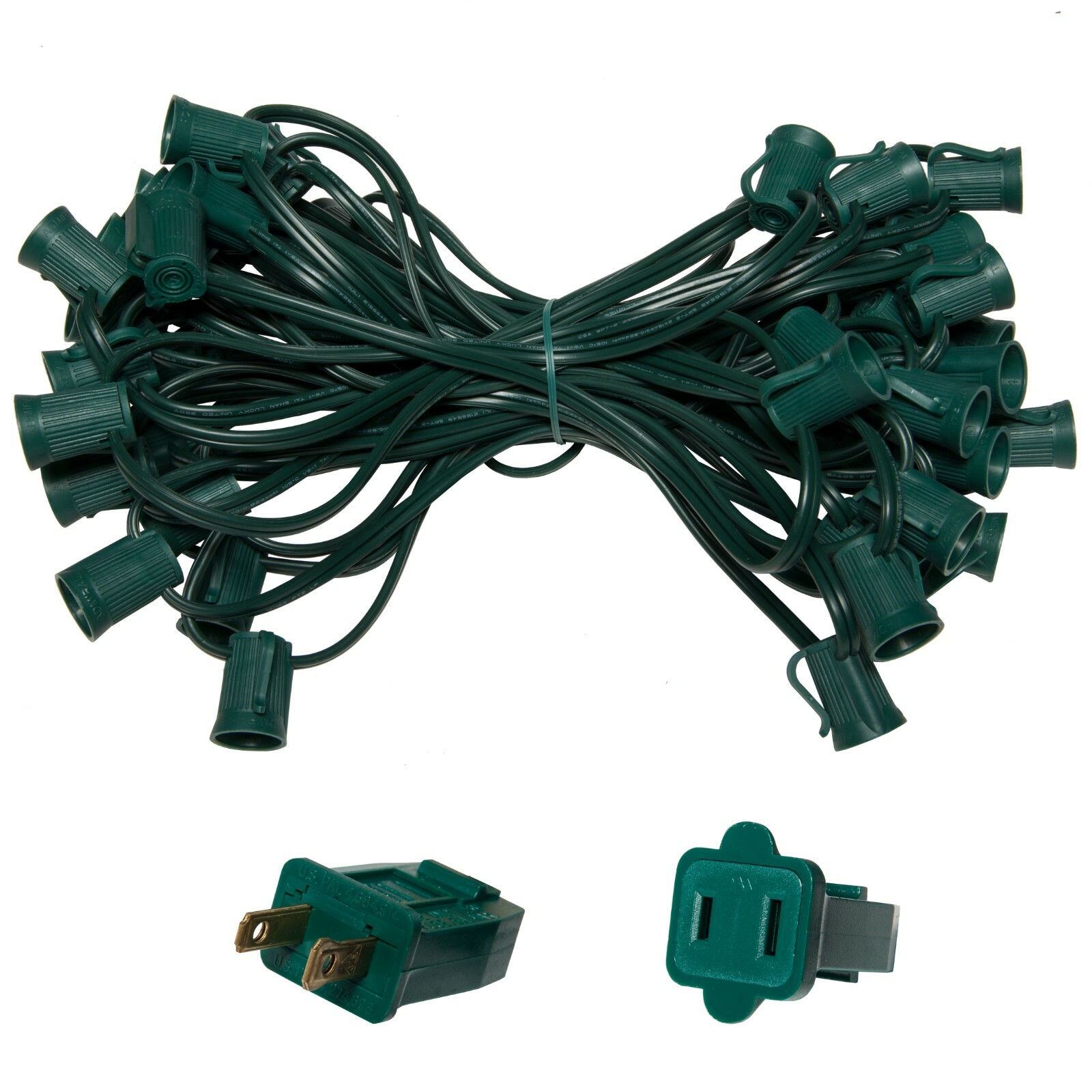 10'-100' Green Christmas Light Socket Stringer, 12" Spacing, C9/E17, 8A, SPT1