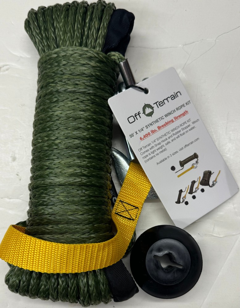 Off Terrain 50' X 1/4" Synthetic Winch Rope Kit 6,400 lbs. Breaking Strength