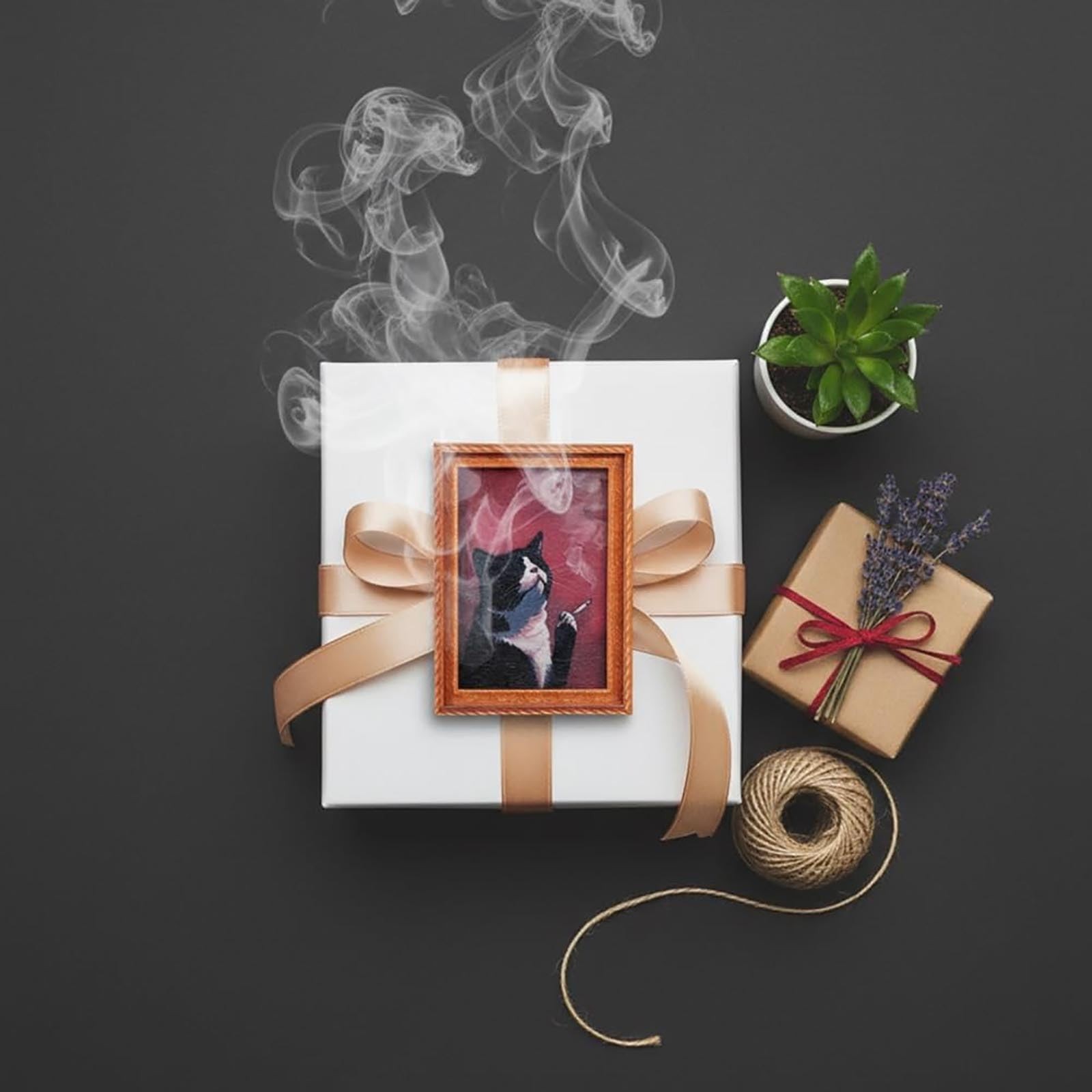 2PCS Refrigerator Magnets Wooden Rebellious Cat Smoking Art Print Fridge Magnets