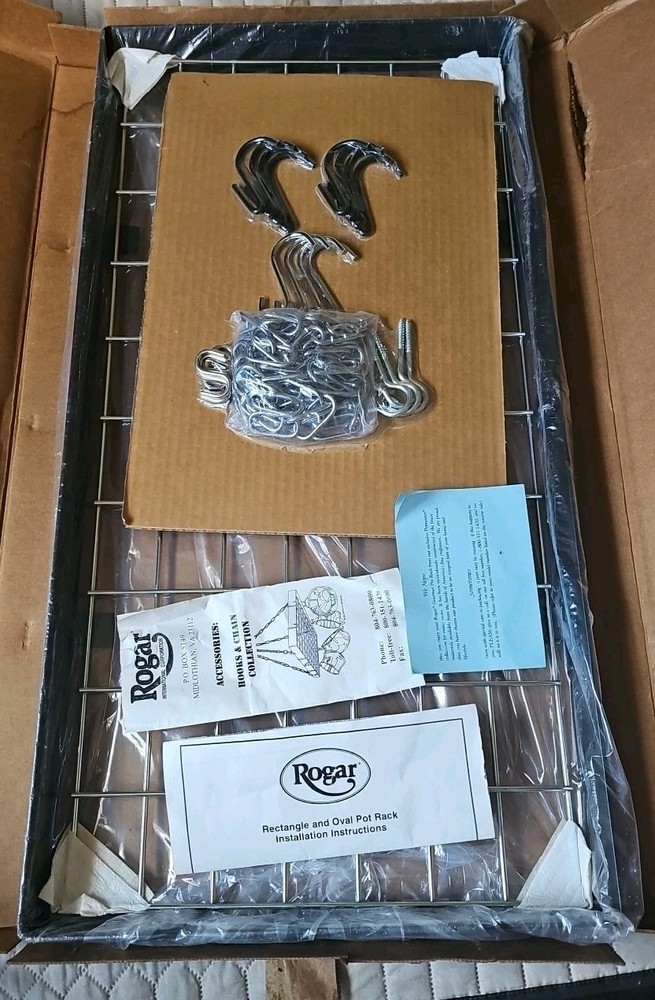 Rogar Rectangle Pot Rack - Luxurious Black & Chrome 30" x 15" - New Opened Box