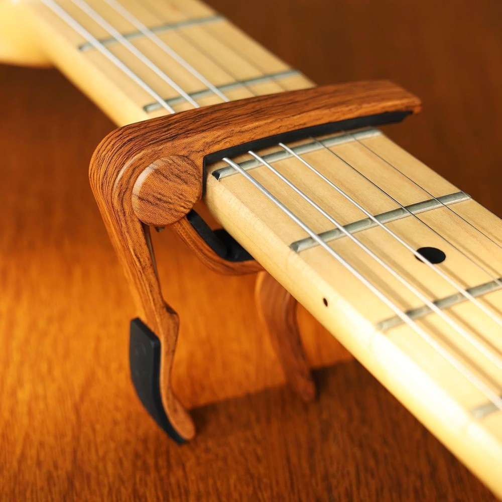 Rosewood Guitar Capo with 5 Picks - Versatile for All String Instruments