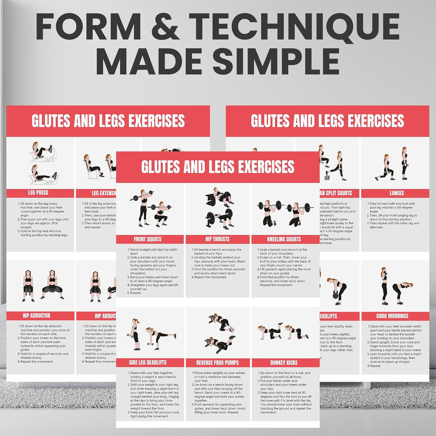 Full Body Workout Poster for Home Gym – Exercise Chart for Glutes, Legs, Back &