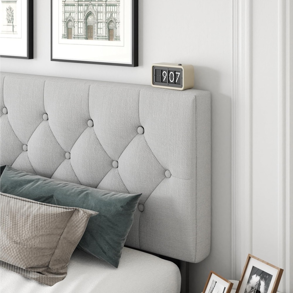 Full Size Platform Bed Frame with Upholstered Headboard, Button Tufted Design...