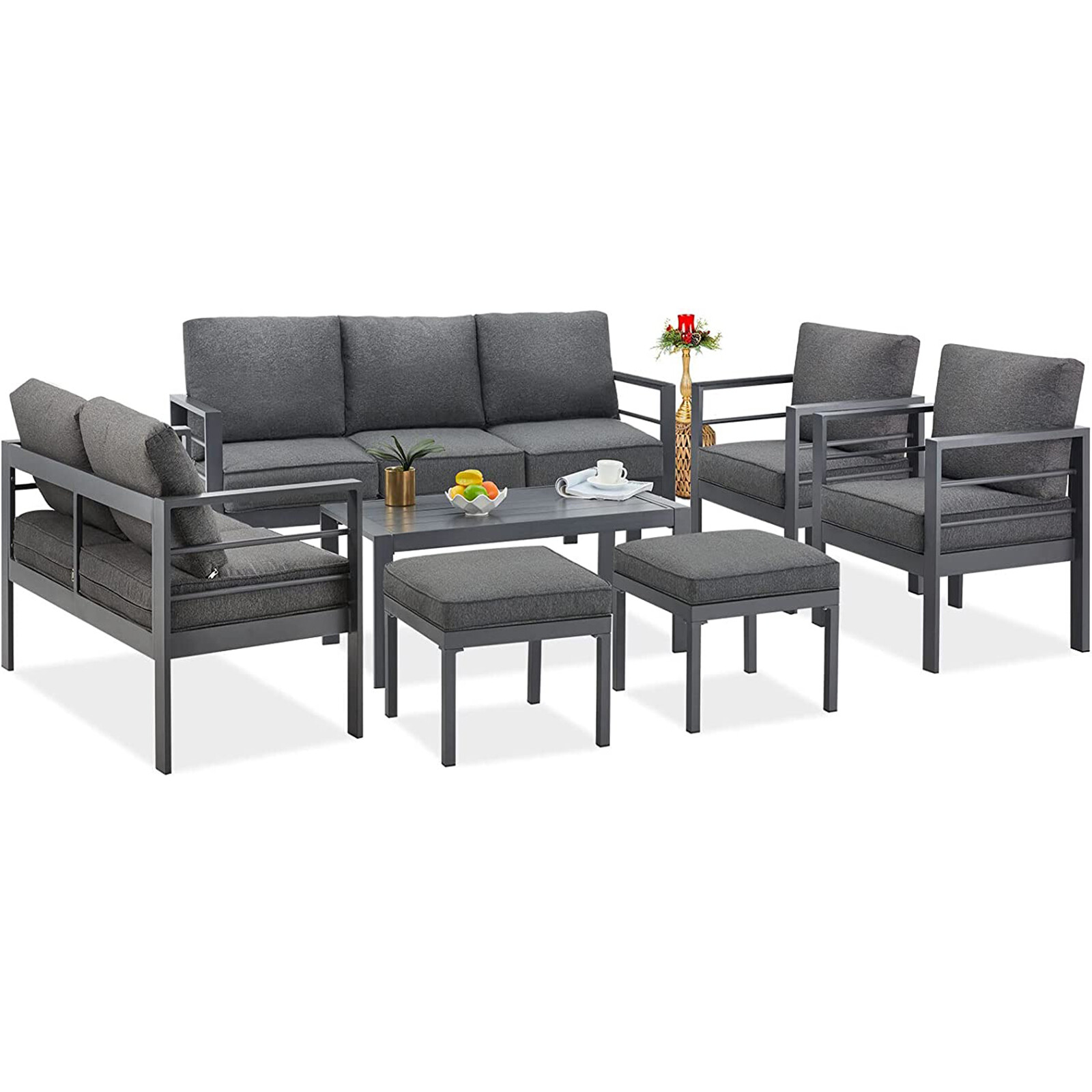 AECOJOY Aluminum Outdoor Furniture Sets Garden Conversation Set Sectional Sofa