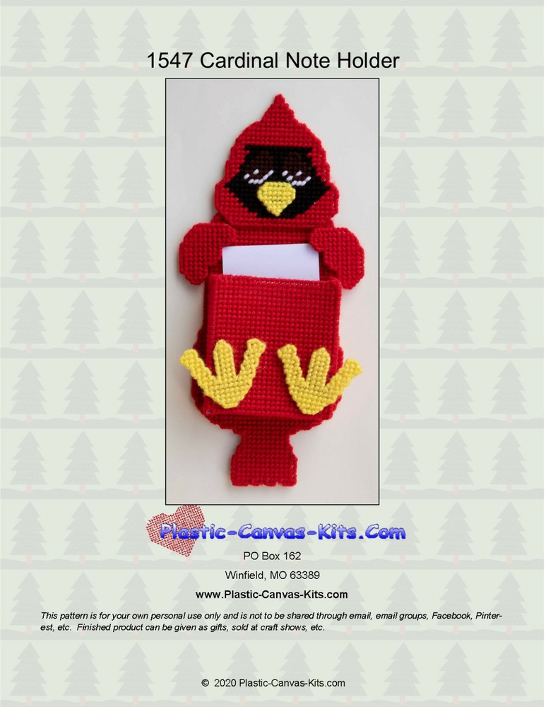 Cardinal Bird Note Holder- Plastic Canvas Pattern or Kit