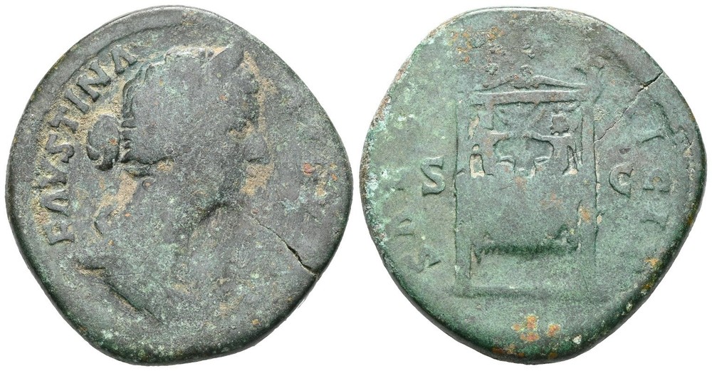 Roman Bronze Sestertius - Rome 161 AD - Faustina Junior