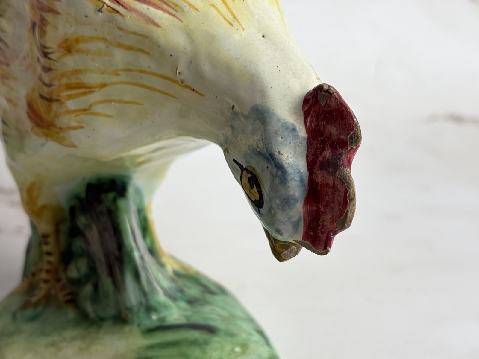 Vintage Italian Majolica Rooster Figurines Hand Painted Chicken Pair Farmhouse