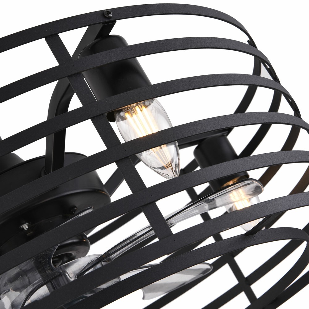 20" Rustic Caged Bladeless Ceiling Fan with Light Remote Control Flush Mount Fan