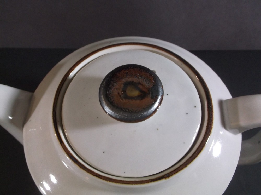 Lauffer brown banded stoneware 1 quart teapot