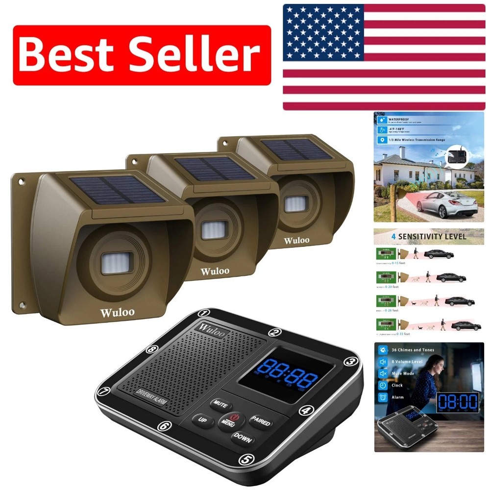 Multi-Functional Wireless Driveway Motion Detector - 1800ft Range, Weatherproof