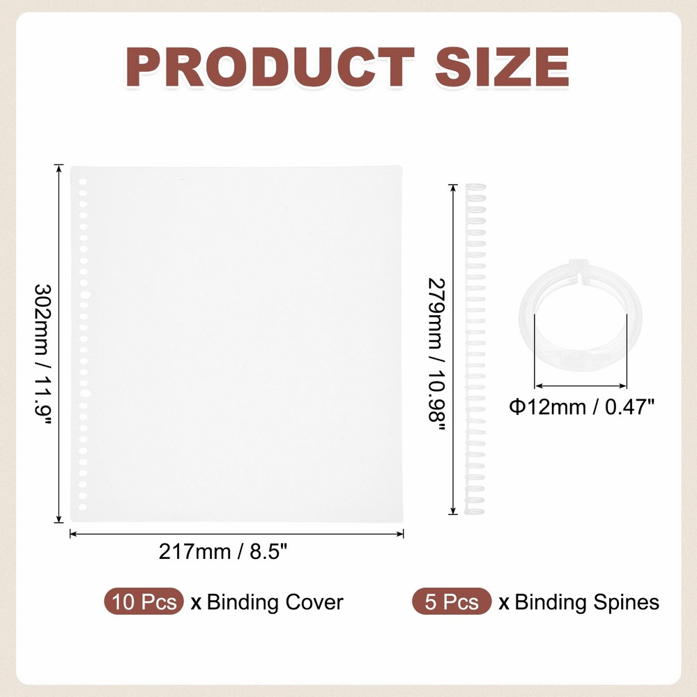 10Pcs Clear Presentation Binding Covers with 5Pcs 12mm Combs Kit, Transparent