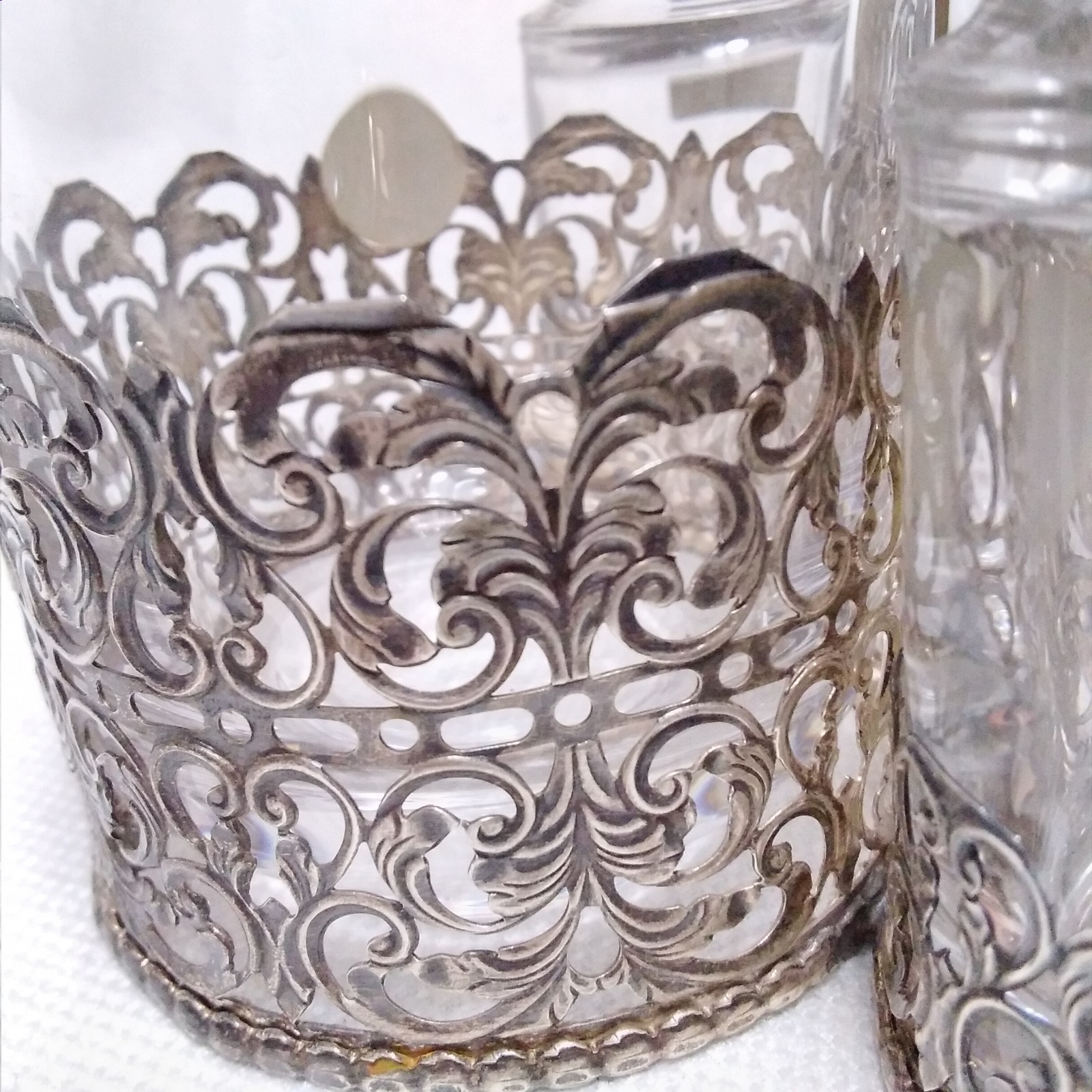 Italian 925 Cutout Sterling Silver and Fine Crystal Vessels Condiment Caddy