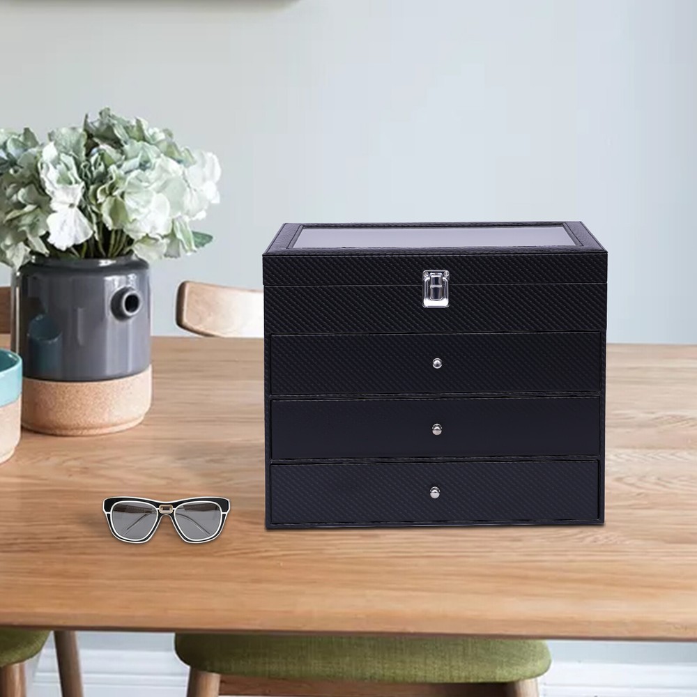 Glasses display box, 24 compartments, with clear skylight, black