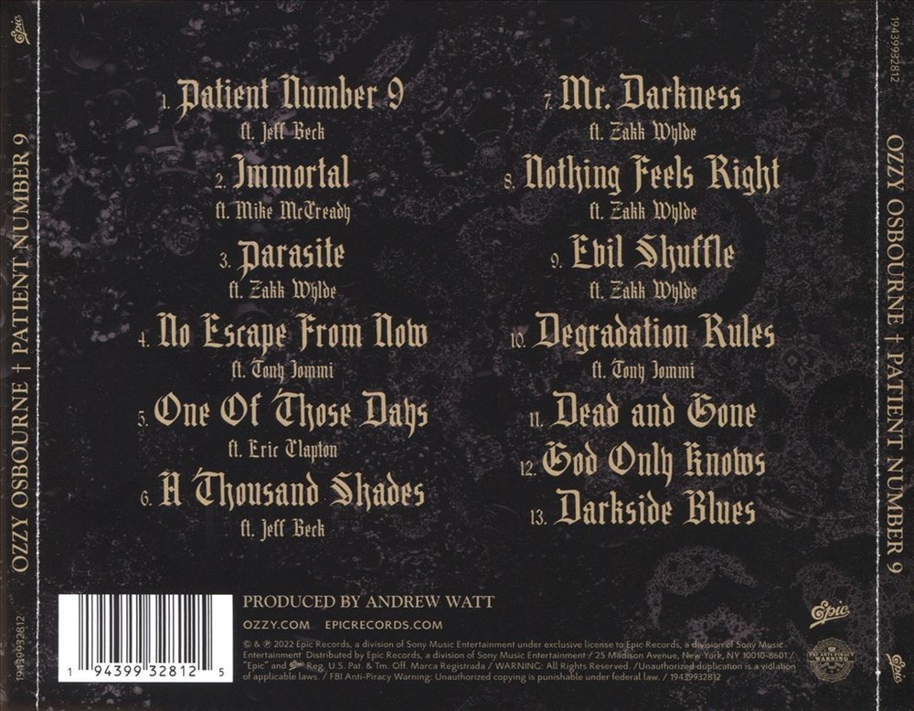 OZZY OSBOURNE PATIENT NUMBER 9 NEW CD