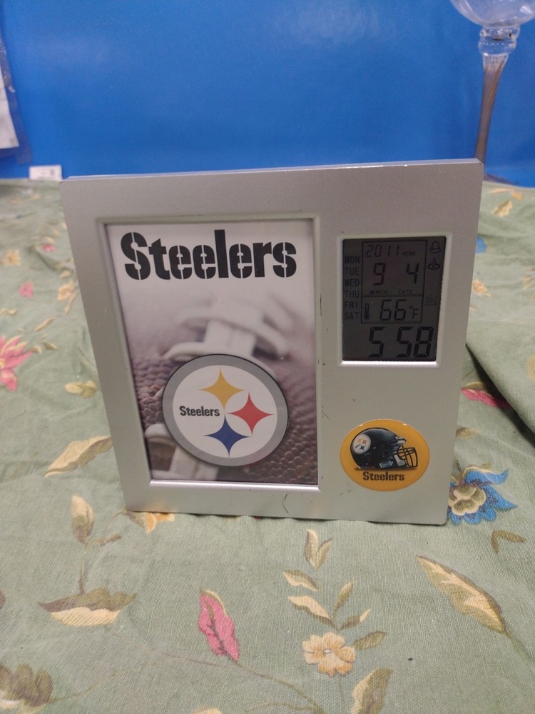 Steelers Memorabilia Multi-Function Electronic Clock Calendar (Few Scratches)