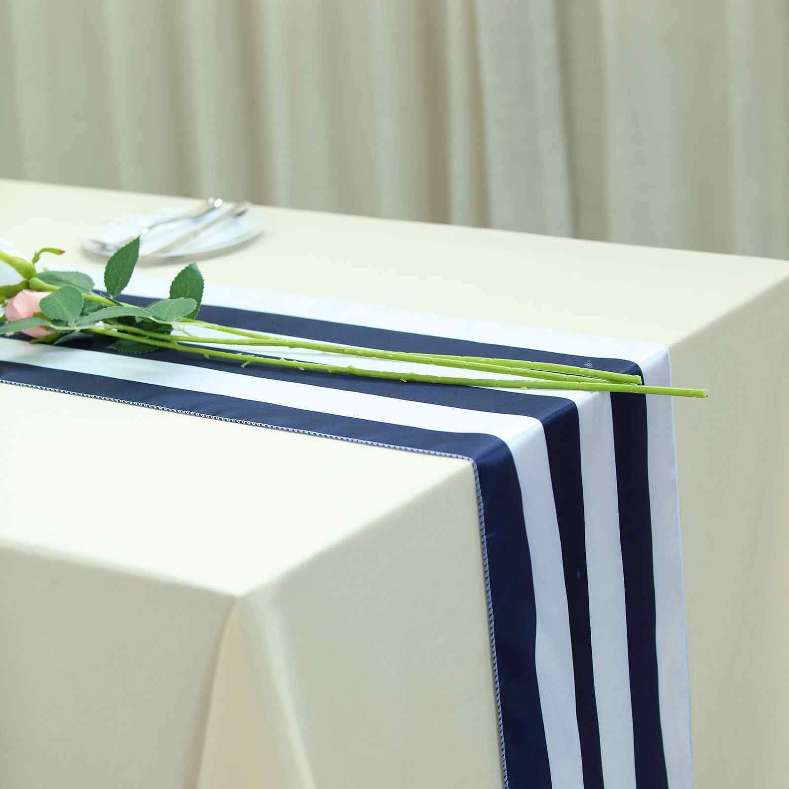 NAVY WHITE 12x108" Satin Stripes Table Top Runner Wedding Party Decorations