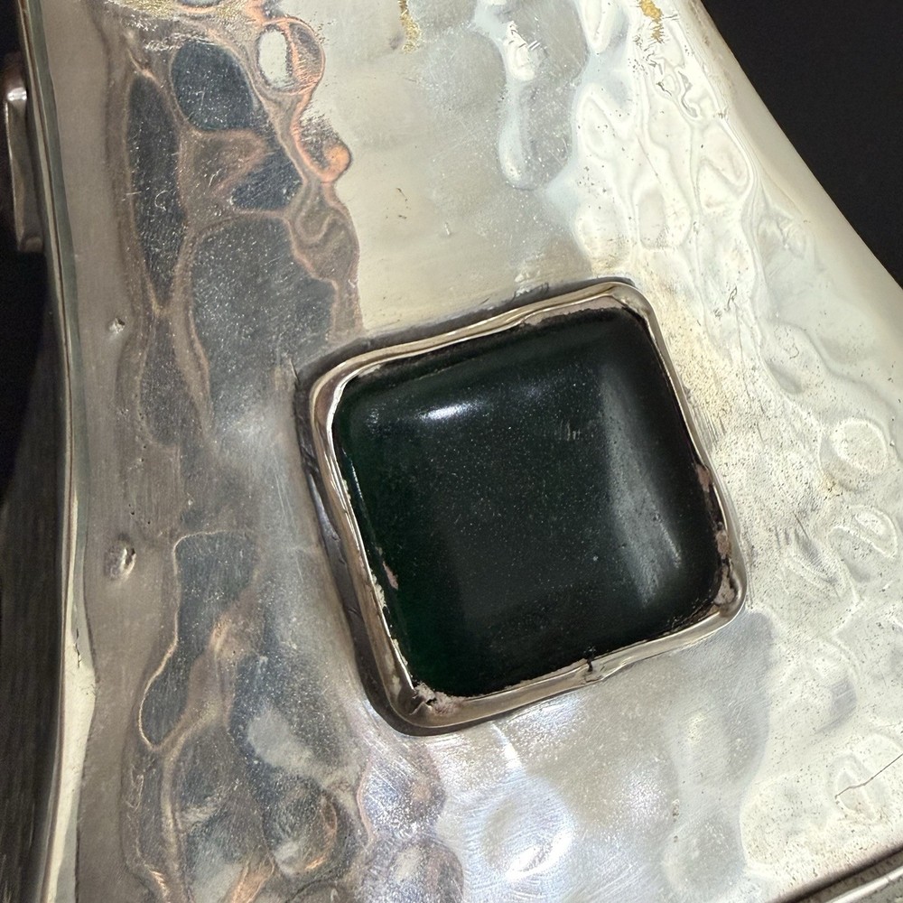 Vintage Hammered Silver Plated Bejeweled Cabochon Decorative 8” Candle Holder