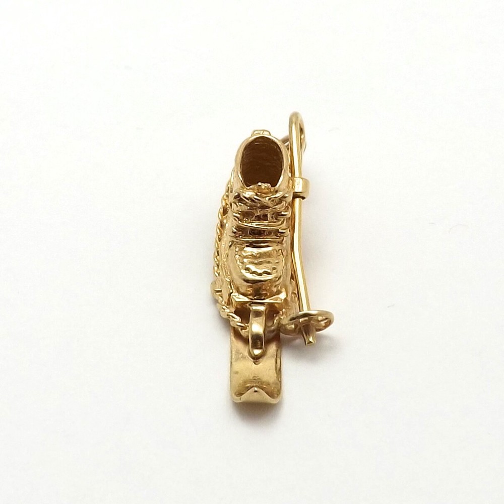 Solid 14k Gold Ski Boot Skier Pole Skiing Charm Pendant Vintage