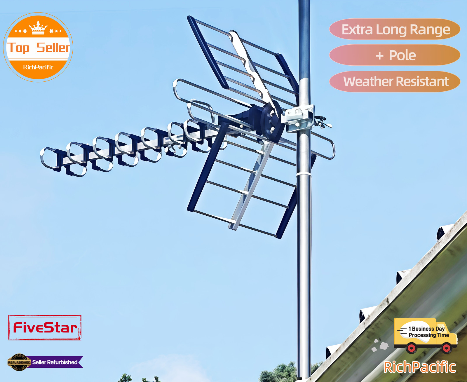 Newly upgraded VHF UHF 4K HDTV Antenna Outdoor 300 Miles Mounting Kit Included