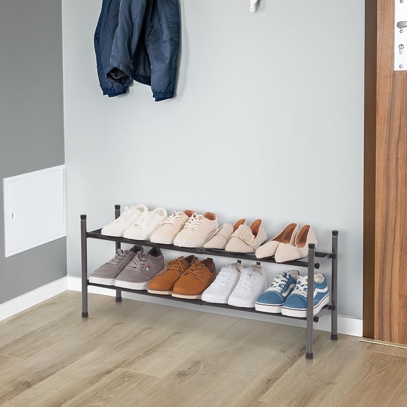 Expandable Stackable Metal Shoe Rack 2 Tier Adjustable Durable Storage Solution