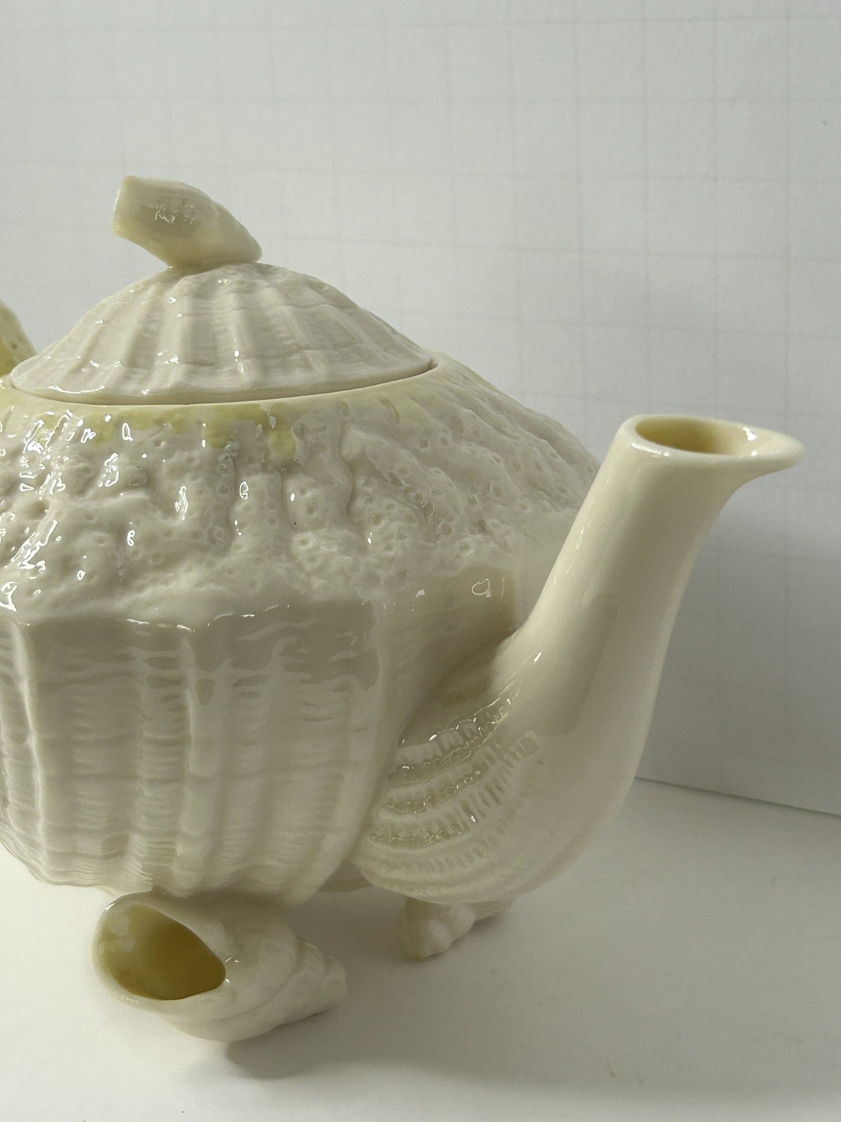Antique Vintage Belleek Ireland Neptune Yellow Limpet Seashell Teapot w/ Lid