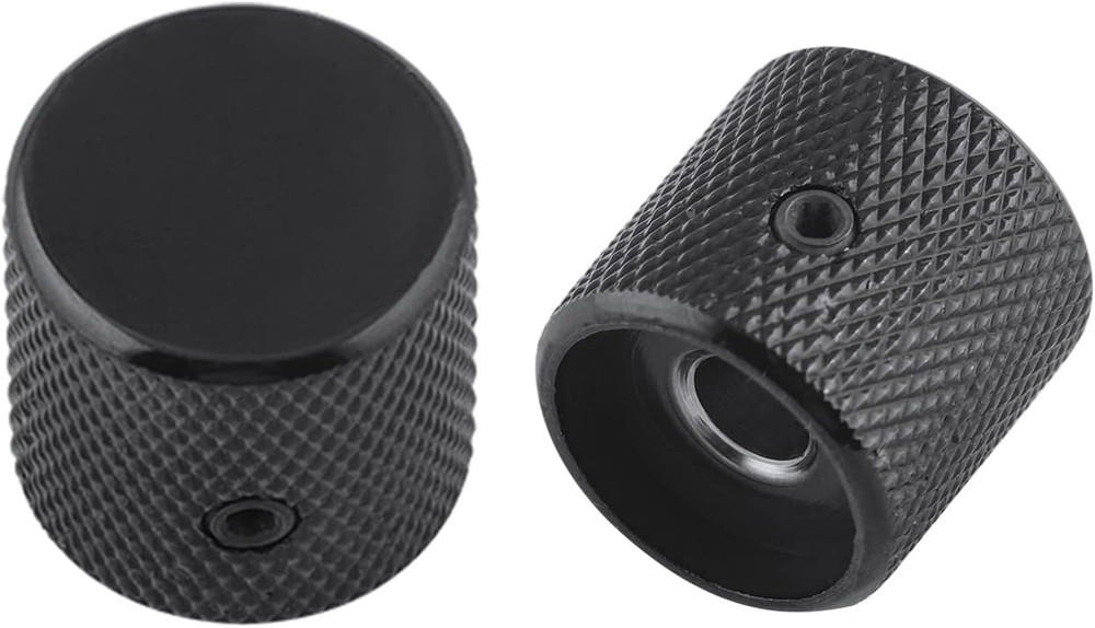 Metal Guitar Knobs Flat Top Control Knobs with Black Knurled Barrels 6mm Split S