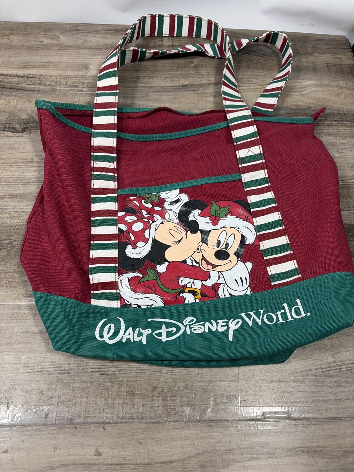 NWOT Disney World Disney Parks Christmas Mickey & Minnie Canvas Tote Bag 20x15