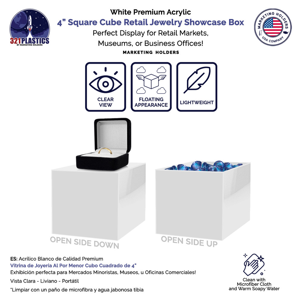 Acrylic Box White 4 inch Jewelry Cube Riser Display Product Riser or Bin