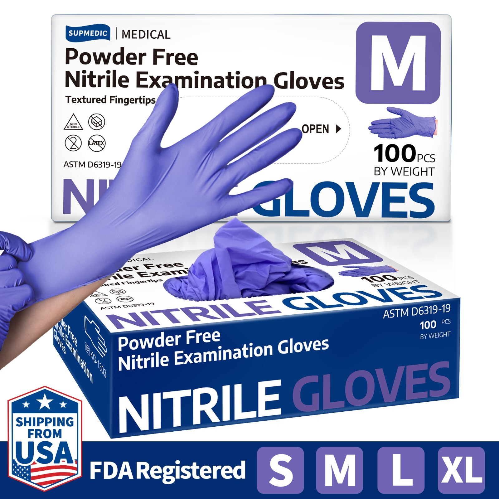 Medical Nitrile Exam Gloves 100 PCs Powder-Free Food-Safe Disposable Glove