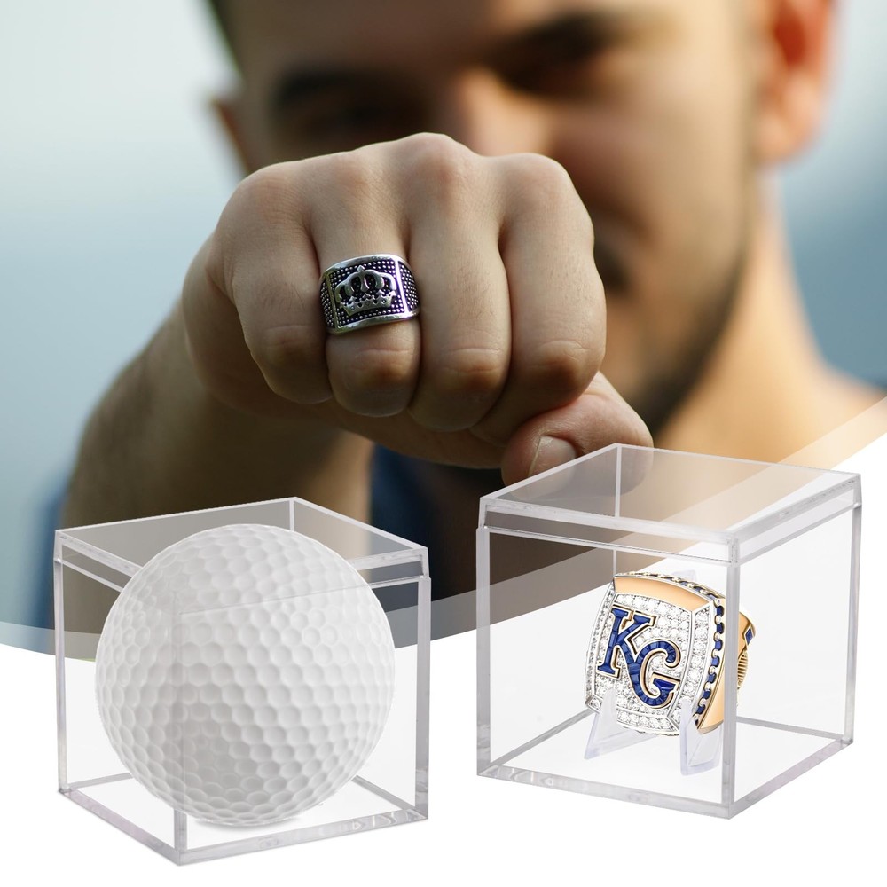 2 Pack Clear Acrylic Championship Ring Display Case, 2-Pack,