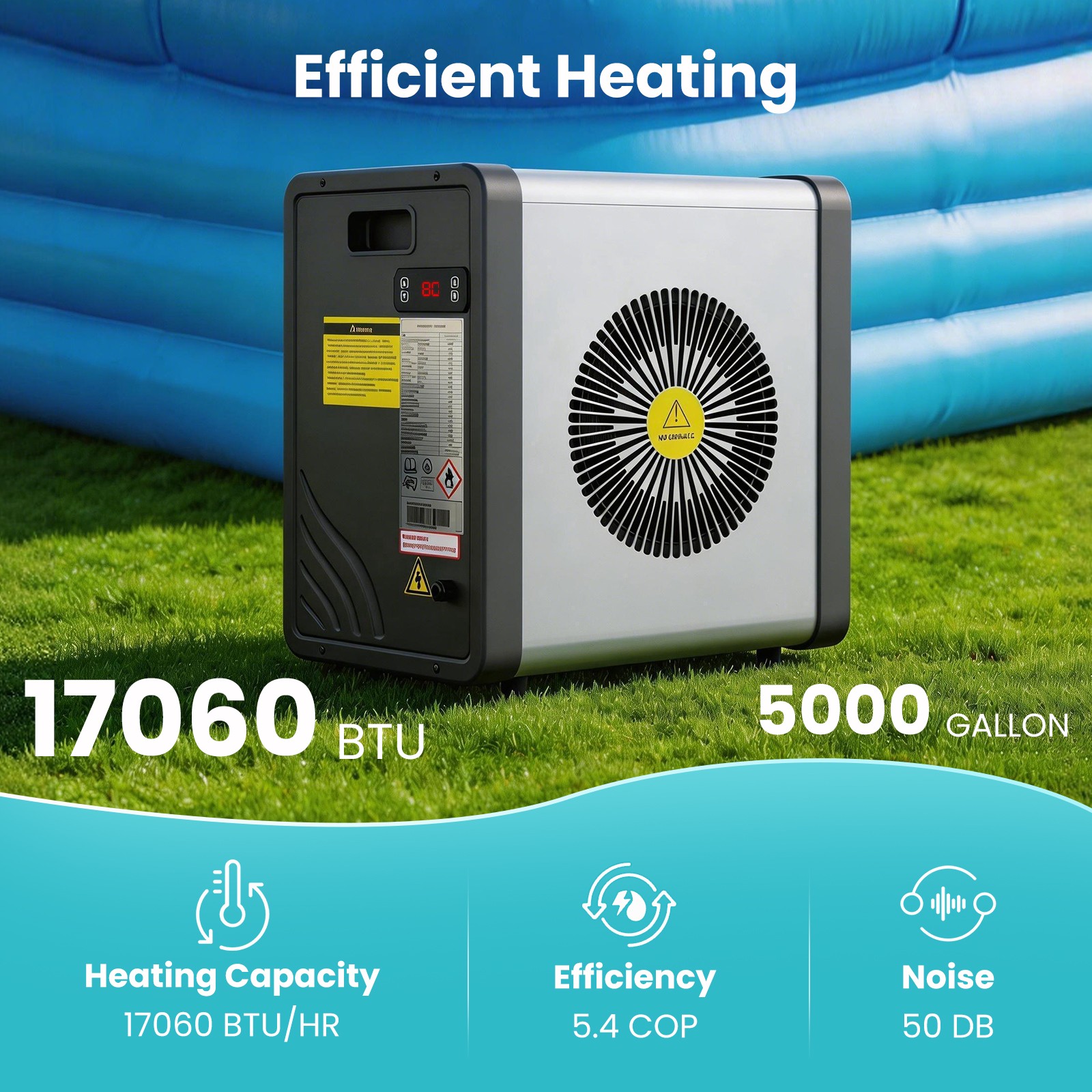 Electric Swimming Pool Heater & Cooler Inverter Heat Pump 17,060 BTU 5,000 Gal