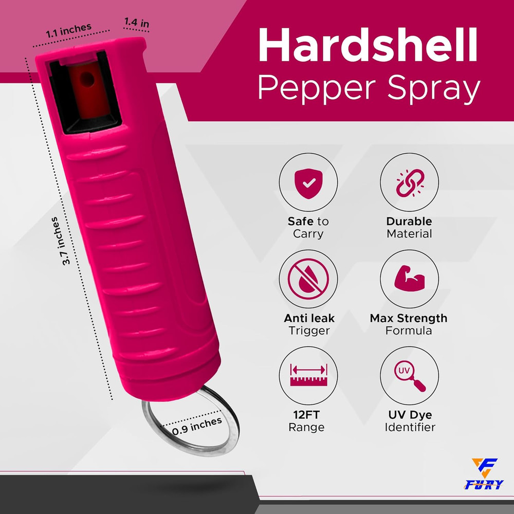 Hardshell Pepper Spray - 12Ft Range, Max Strength, UV Dye Identifier, Anti-Leak