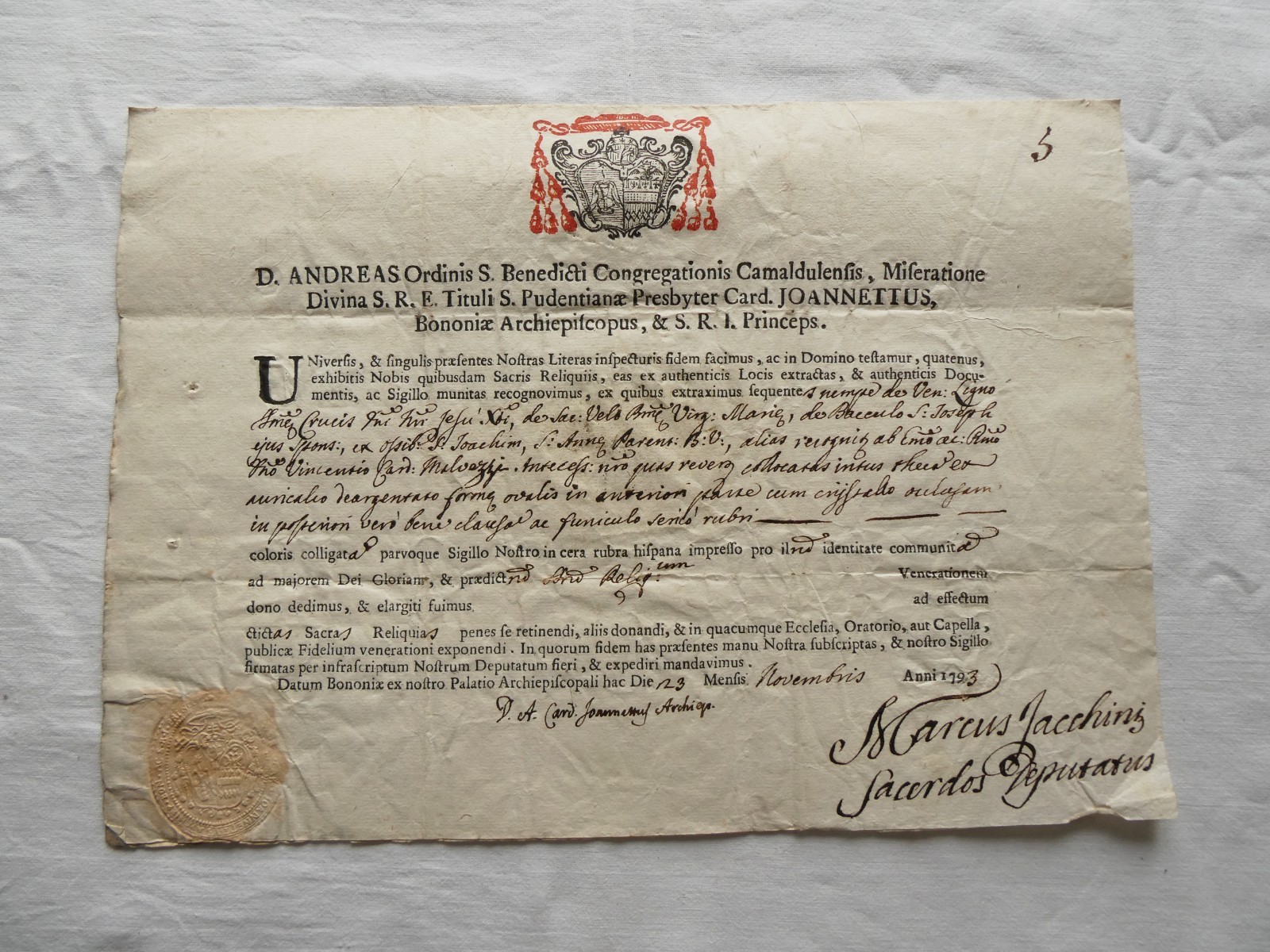 CERTIFICATE FOR RELIQUARY OF 5 RELIC TRUE CROSS JESUS + VEIL B.MARY  **SEE LIST