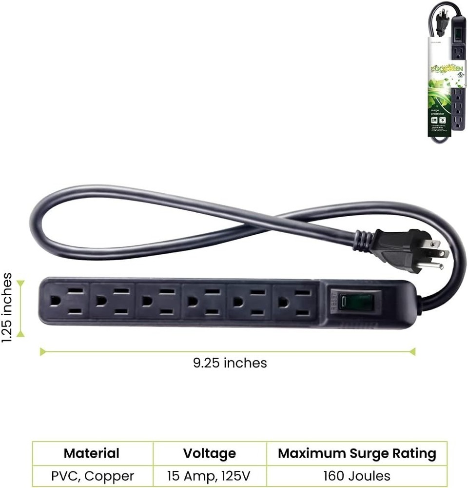 Compact 6 Outlet Mountable Surge Protector – Safeguard Your Electronics in Style