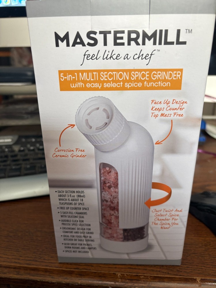 Mastermill 5-in-1 Spice Grinder Dispenser WHITE MultiSection Spice Grinder MP148