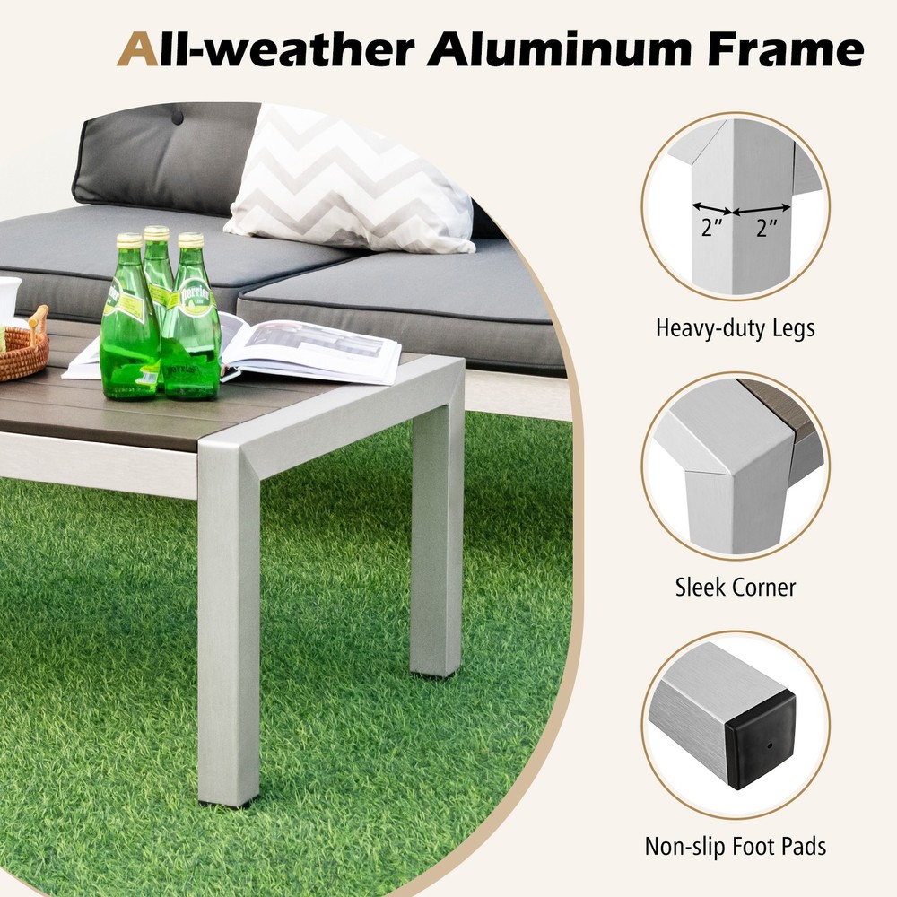 Patio Aluminum Coffee Table Outdoor Rectangular Cocktail Accent Table Garden