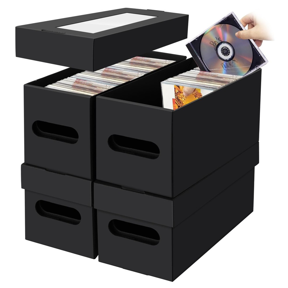 CD Storage Boxes4 Pack CD Case StorageCardboard CD Case Holder with LidHolds ...