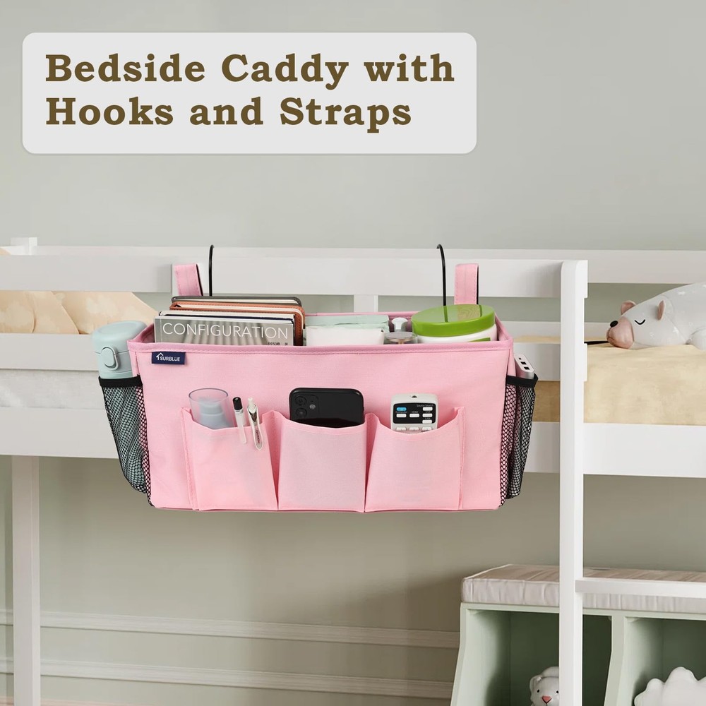Bedside Organizer with Hook & Caddy Hanging Storage Bag with Adjustable Strap...