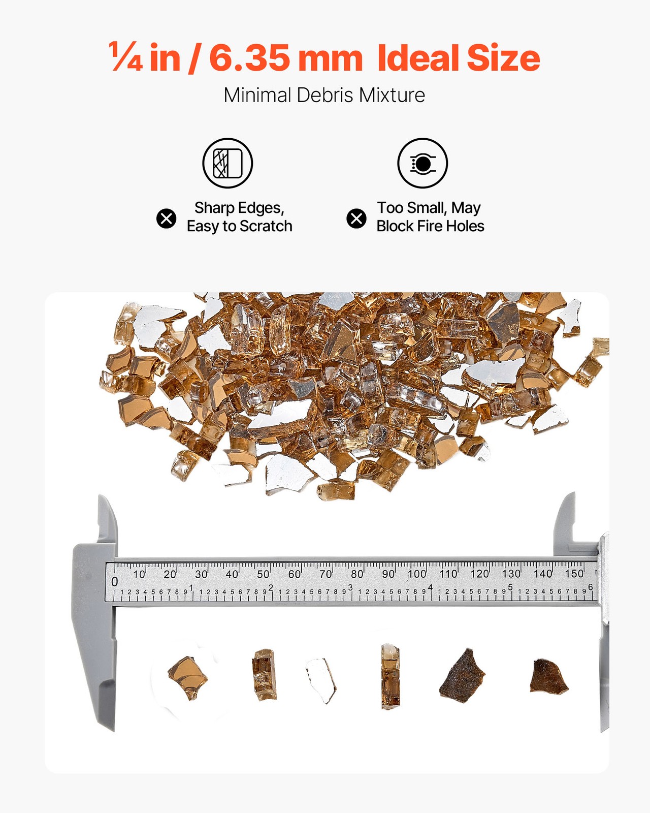 VEVOR 10 LBS Fire Glass 1/4-Inch Fireplace Glass Rocks for Fire Pit Table Copper