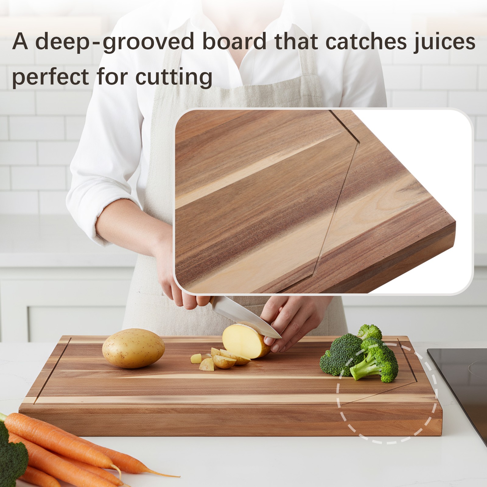 30"x22" Acacia Stove Cover Noodle Board w/ Juice Groove for Gas & Electric Stove