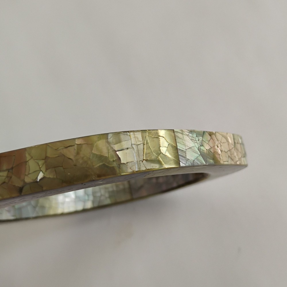 Vintage Modernist Crackle Abalone Shell Triangular Bangle Bracelet