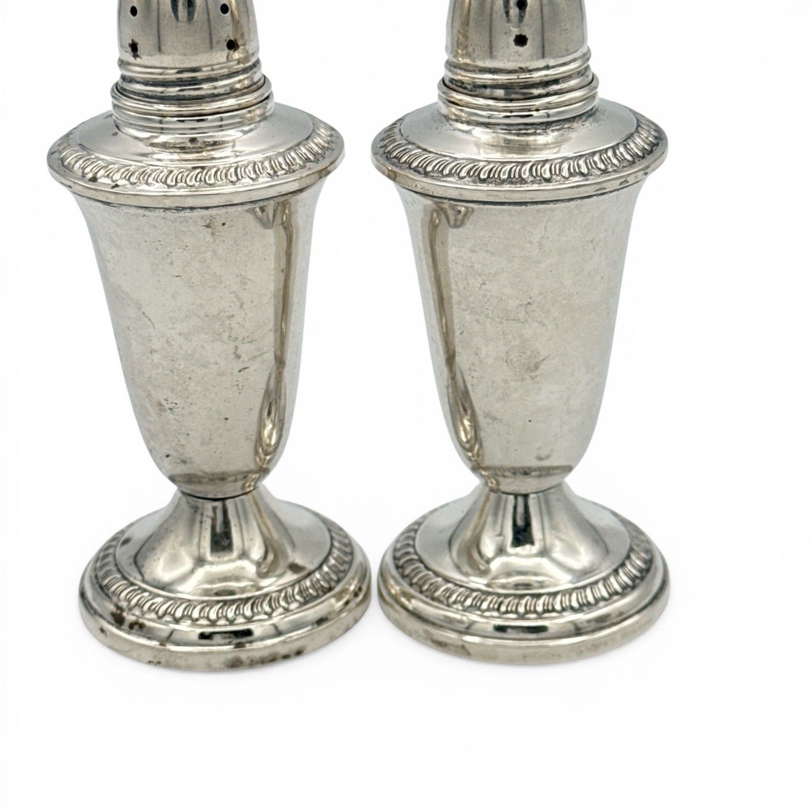 1950-60's CROWN Sterling Weighted Salt & Pepper Shakers Regal Shape Twist Top