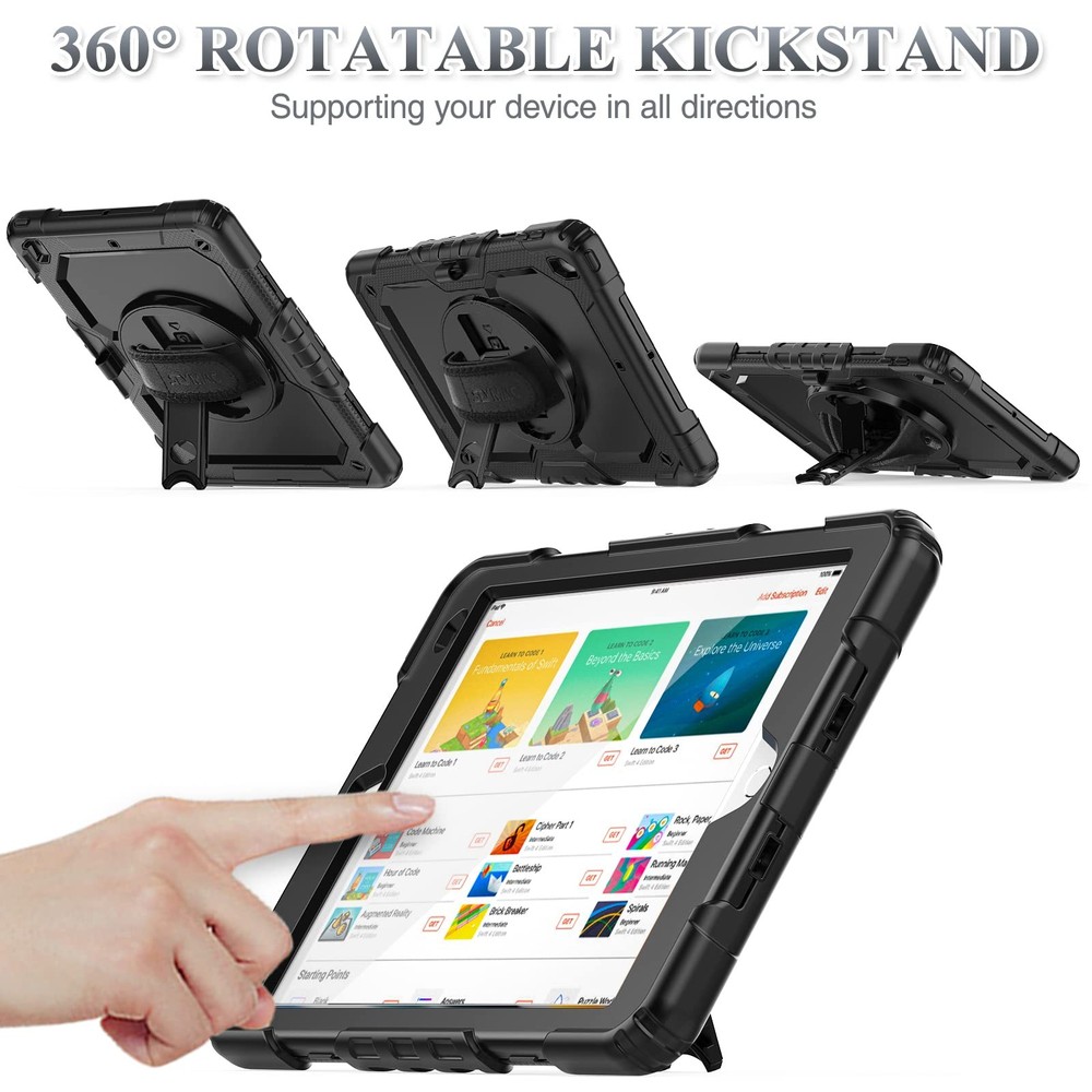 SEYMAC iPad 9th 8th 7th Gen 10.2'' Shockproof Case with Screen Protector Pencil